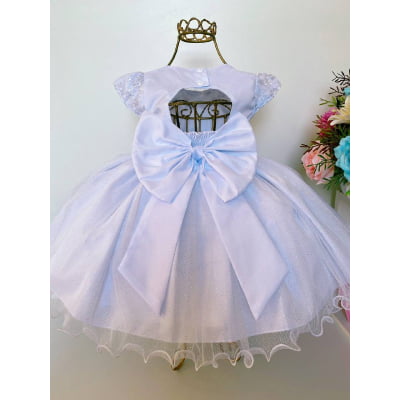 Vestido Infantil Branco Batizado Renda e Pérolas Luxo