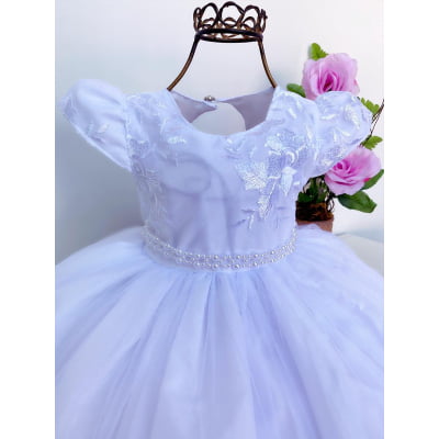 Vestido Infantil Branco Batizado Renda Luxo Princesas Festa