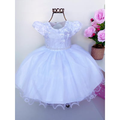 Vestido Infantil Branco Batizado Renda Luxo Princesas Festa