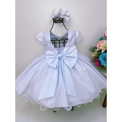 Vestido Infantil Branco Busto Renda C/ Pérolas Batizado