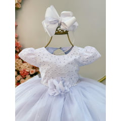 Vestido Infantil Branco Laise Aplique Flor Pérolas Batizado