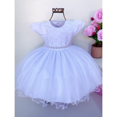 Vestido Infantil Branco Luxo Batizado Renda Princesas Festa