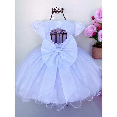 Vestido Infantil Branco Luxo Batizado Renda Princesas Festa