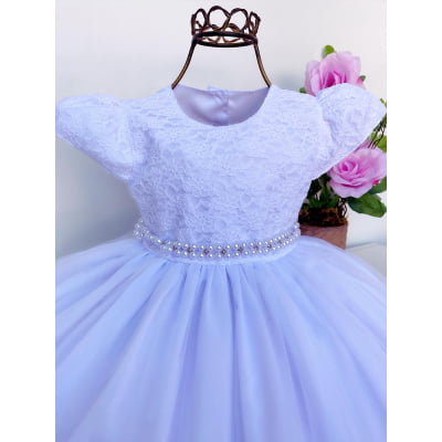 Vestido Infantil Branco Luxo Batizado Renda Princesas Festa