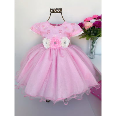 Vestido Infantil Rosa Bebê Luxo Festa Aniversário Princesa