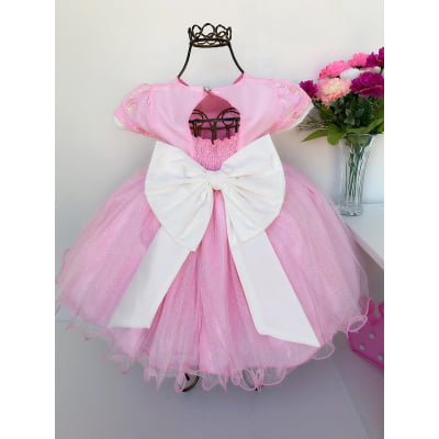 Vestido Infantil Rosa Bebê Luxo Festa Aniversário Princesa