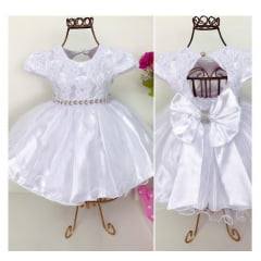 Vestido Infantil Branco Bebê Princesa Luxo Festa Pérolas