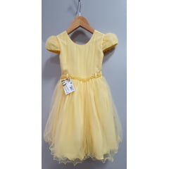 Vestido Infantil Amarelo Cinto de Pérolas Casamentos Festas