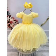 Vestido Infantil Amarelo Cinto de Pérolas Casamentos Festas