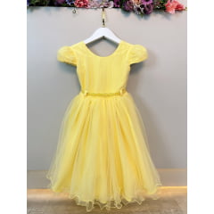 Vestido Infantil Amarelo Cinto de Pérolas Casamentos Festas