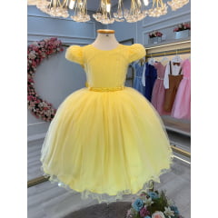 Vestido Infantil Amarelo Cinto de Pérolas Casamentos Festas