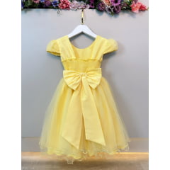 Vestido Infantil Amarelo Cinto de Pérolas Casamentos Festas