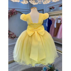 Vestido Infantil Amarelo Cinto de Pérolas Casamentos Festas