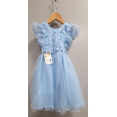 Vestido Infantil Azul Claro Com Renda Casamentos Festas
