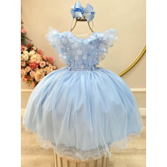 Vestido Infantil Azul Claro Com Renda Casamentos Festas