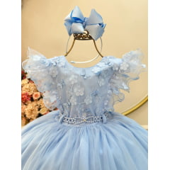 Vestido Infantil Azul Claro Com Renda Casamentos Festas