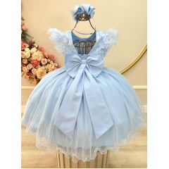 Vestido Infantil Azul Claro Com Renda Casamentos Festas