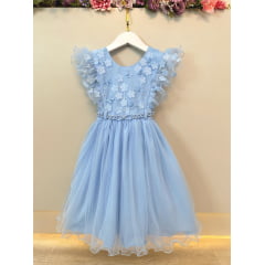 Vestido Infantil Azul Claro Com Renda Casamentos Festas