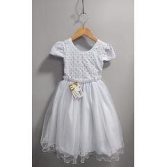 Vestido Infantil Branco Busto Com Renda Daminhas Casamentos