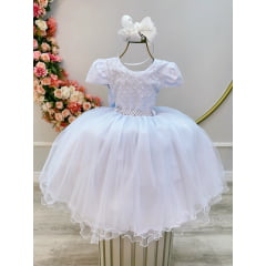 Vestido Infantil Branco Busto Com Renda Daminhas Casamentos