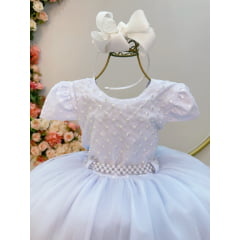 Vestido Infantil Branco Busto Com Renda Daminhas Casamentos