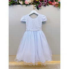 Vestido Infantil Branco Busto Com Renda Daminhas Casamentos