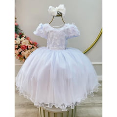 Vestido Infantil Branco Com Renda Festas Casamentos
