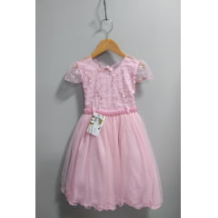 Vestido Infantil Rosa Busto Com Renda Daminhas Casamentos