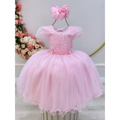 Vestido Infantil Rosa Busto Com Renda Daminhas Casamentos