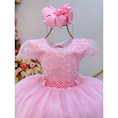 Vestido Infantil Rosa Busto Com Renda Daminhas Casamentos