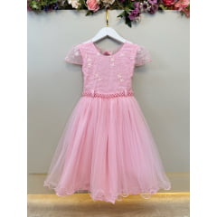 Vestido Infantil Rosa Busto Com Renda Daminhas Casamentos
