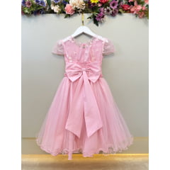 Vestido Infantil Rosa Busto Com Renda Daminhas Casamentos