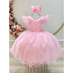 Vestido Infantil Rosa Claro Com Renda Festas Daminhas