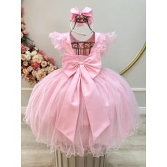 Vestido Infantil Rosa Claro Com Renda Festas Daminhas