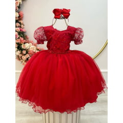 Vestido Infantil Vermelho Busto Com Renda Daminhas Casamentos