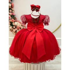 Vestido Infantil Vermelho Busto Com Renda Daminhas Casamentos