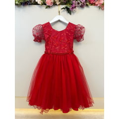 Vestido Infantil Vermelho Busto Com Renda Daminhas Casamentos