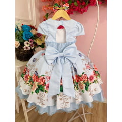 Vestido Infantil Azul Bebê Jardim das Borboletas C/ Laço