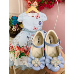 Vestido Infantil Azul Bebê Jardim das Borboletas C/ Laço