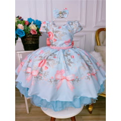 Vestido Infantil Damas de Honra Azul Royal e Marfim Realeza - Rosa