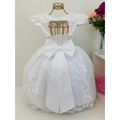 Vestido Infantil Branco Batizado Damas Festas Luxo Realeza