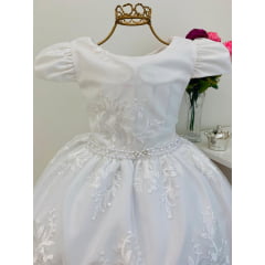 Vestido Infantil Branco Batizado Damas Festas Luxo Realeza