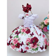 Vestido Infantil Branco C/ Borboletas Floral