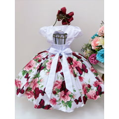 Vestido Infantil Branco C/ Borboletas Floral