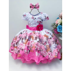 Vestido Infantil Branco Jardim das Borboletas Pérolas Laço