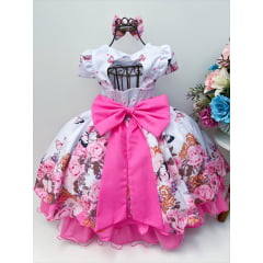Vestido Infantil Branco Jardim das Borboletas Pérolas Laço