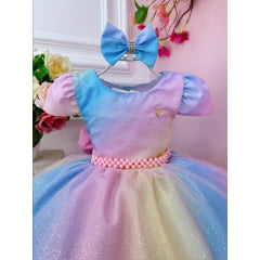 Vestido Infantil Colorido Chuva de Amor Com Strass e Laço