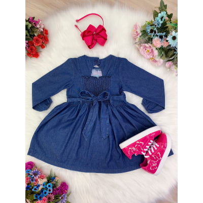 Vestido Infantil Jeans Com Manga Longa Mermaid Off Duty