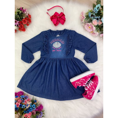 Vestido Infantil Jeans Com Manga Longa Mermaid Off Duty