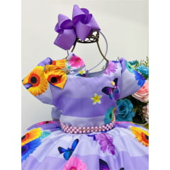 Vestido Infantil Lilás Borboletas e Flores C/ Laço